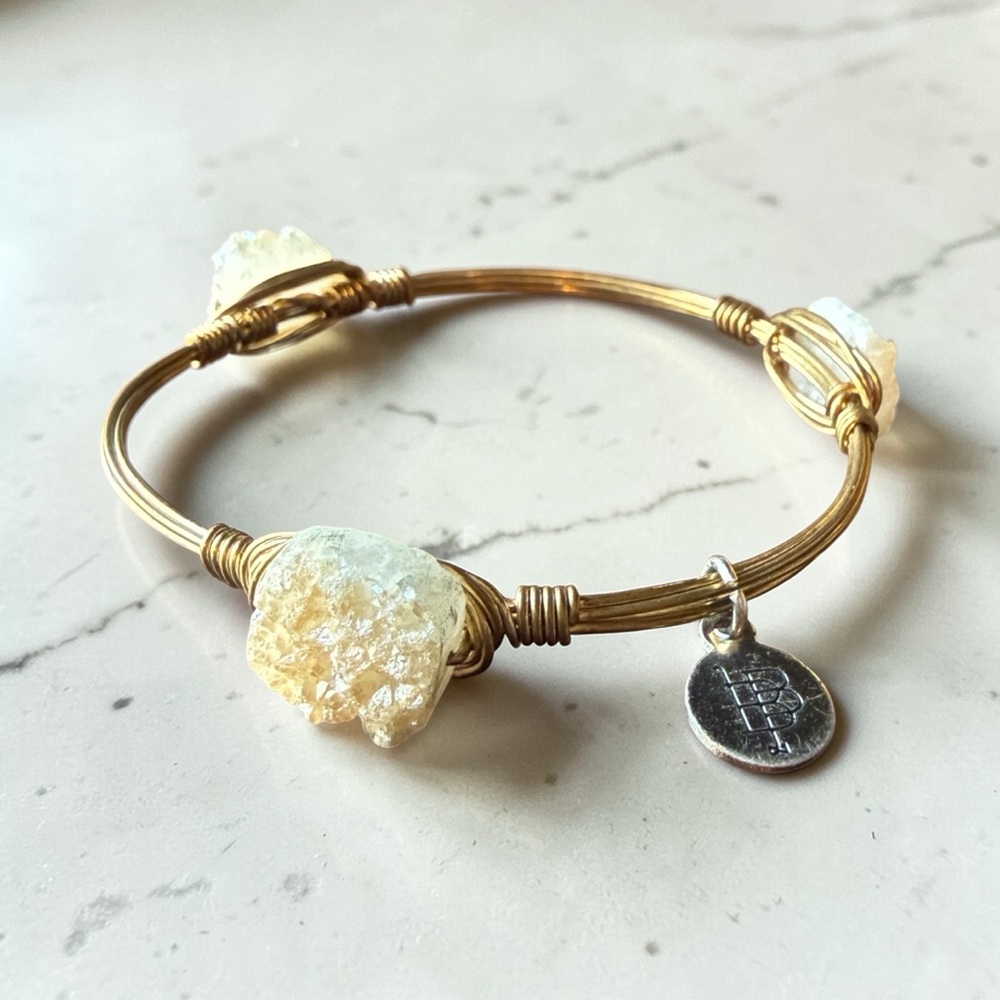 Bourbon & Boweties‎ Gold Wire Bangle Bracelet Clear Druzy Stones Boho Stackable
